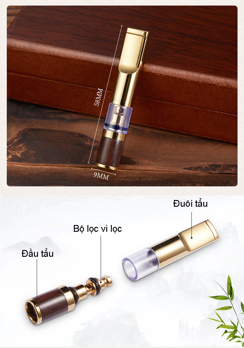 Tẩu lọc hút thuốc bằng gỗ đàn hương cao cấp ZB-350