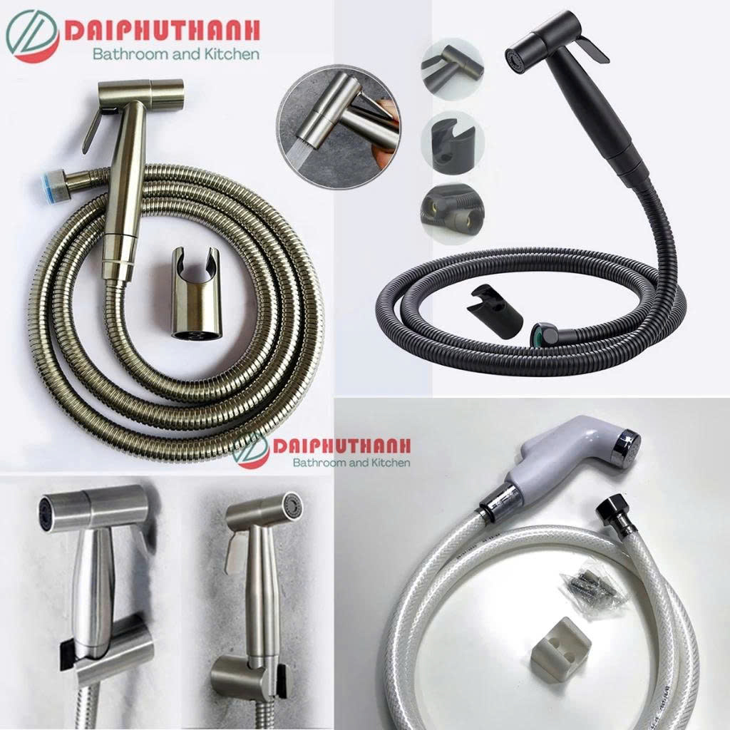Vòi Xịt Toilet Xịt Vệ Sinh Nhiều Mẫu Dây 1m2 Có Loại Ruột Bố Chịu Áp - Đủ bộ đầu xịt, dây và gác