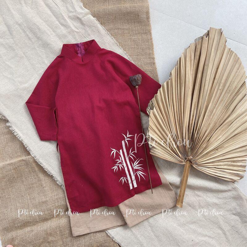 P'ti chou - Áo dài linen thêu Trúc dành cho bé