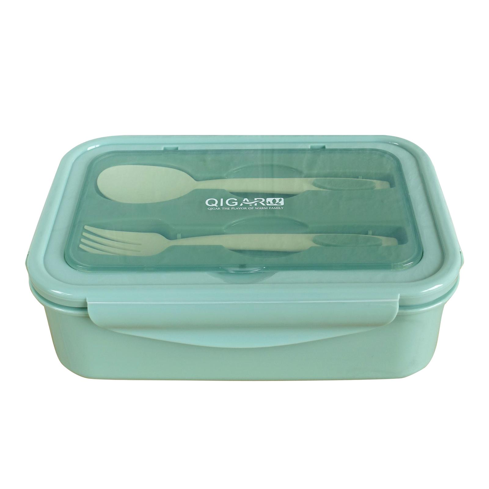 1400ml Plastic Lunch Box With Fork and Spoon 3 Compartment Single-layer Leakproof Reusable Crisper Sealed Bento Box