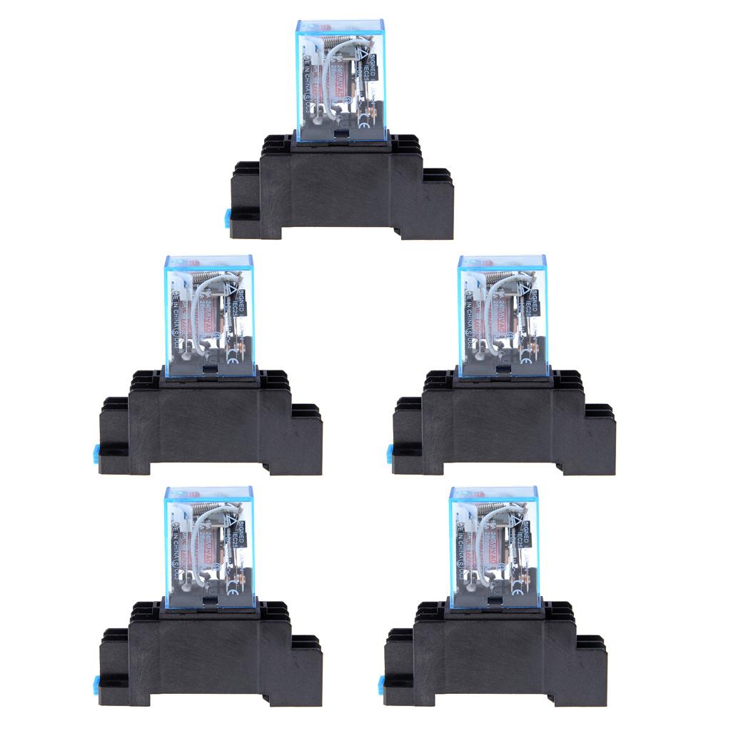 5pcs 12V 24V DC 220V AC Coil Power Relay LY2NJ 8 Pin With Socket Base
