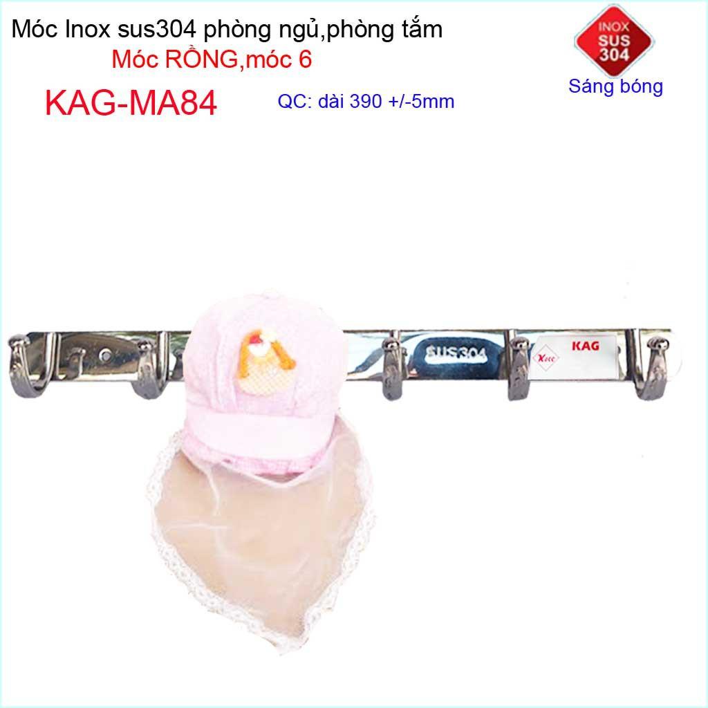 Móc rồng treo quần áo inox 304 cao cấp dày, móc 6 móc treo đồ nhà tắm KAG-MA84