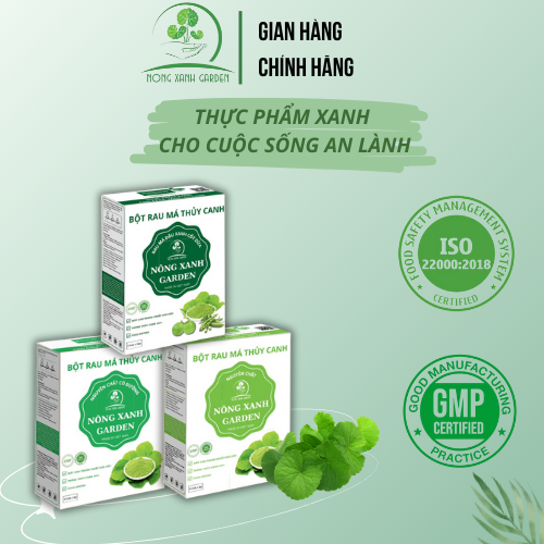 Nông Xanh Garden Combo 3 Hộp Bột Rau Má Thủy Canh Nguyên Chất + Có Đường + Đậu Xanh Cốt Dừa Hộp 15 gói hòa tan uống liền, dễ uống, thanh nhiệt, thải độc, làm đẹp da
