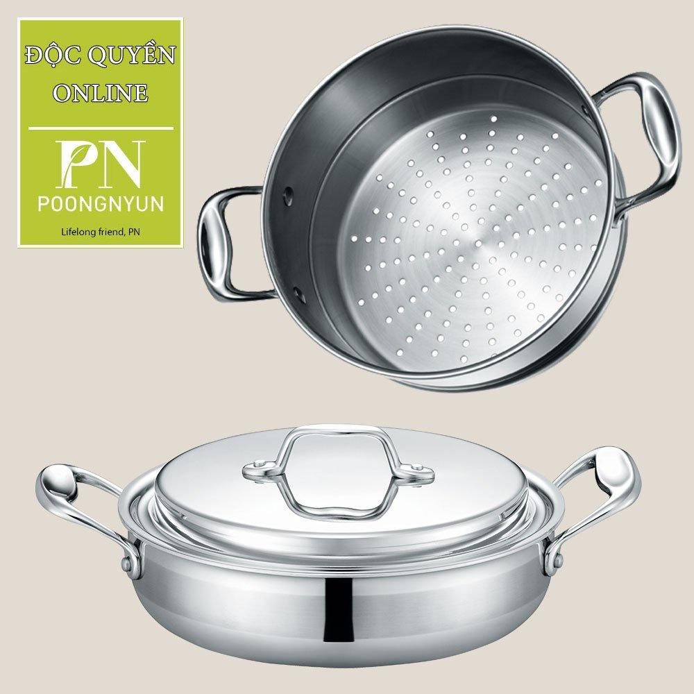 COMBO Nồi lẩu Inox POONGNYUN WTPIH-CL 24C + Xửng hấp lnox POONGNYUN WTPIH-ST 24C (Size 24cm) Hàng chính hãng