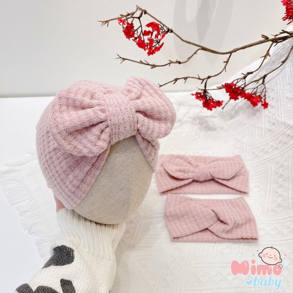 Mũ nón turban nơ hồng đáng yêu cho bé 5-10kg Mimo Baby MTB69