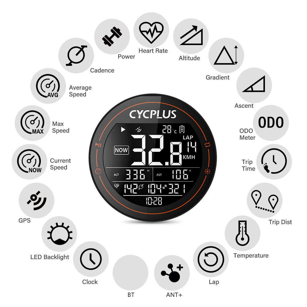 Máy Đo Tốc Độ Gps Bt Ant Chống Nước Với Cảm Biến Nhịp Tim Màn Hình Nhịp Tim Không Dây Cycplus