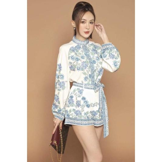 SÉT BỘ LỤA HOẠ TIẾT HOA XANH