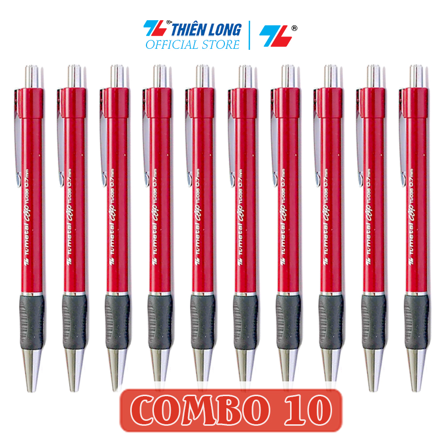 Combo 5 - 10 - 20 Bút Bi Thiên Long Metal Clip Tl - 036 Đầu Bi 0.7Mm - Combo 10 - Đỏ