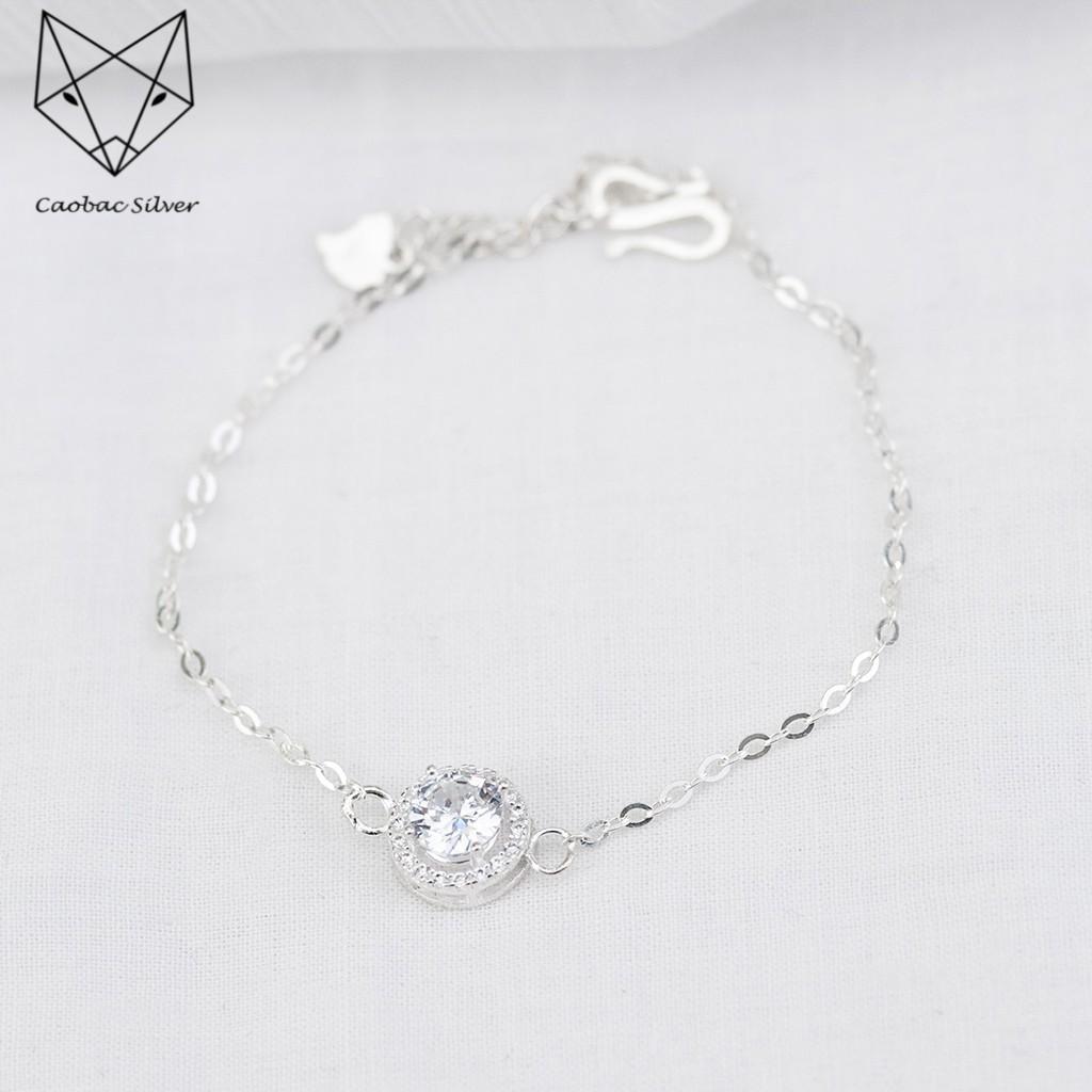 Vòng Tay Bạc Nữ S99 CaoBac Silver Ổ Đá Viền Đá Hở Cao Cấp - SLT7