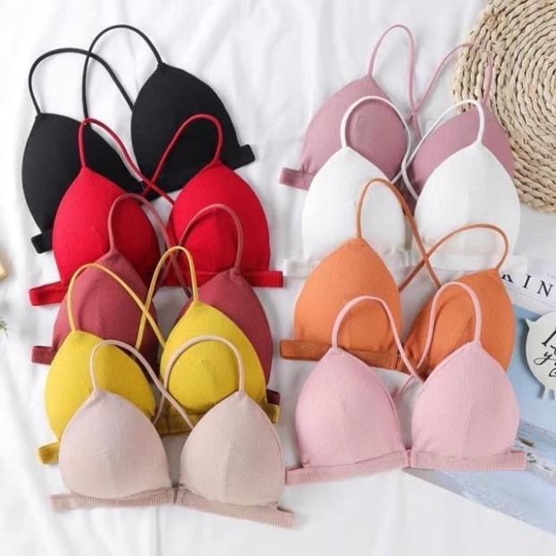 Áo Lót Nữ. Áo Ngực Bra Cotton Gân Dây Mảnh Chéo Sau Lưng Kiểu Nút Cài Trước.Mút Vừa Nâng Ngực.Free Size Từ 40kg tới 60kg