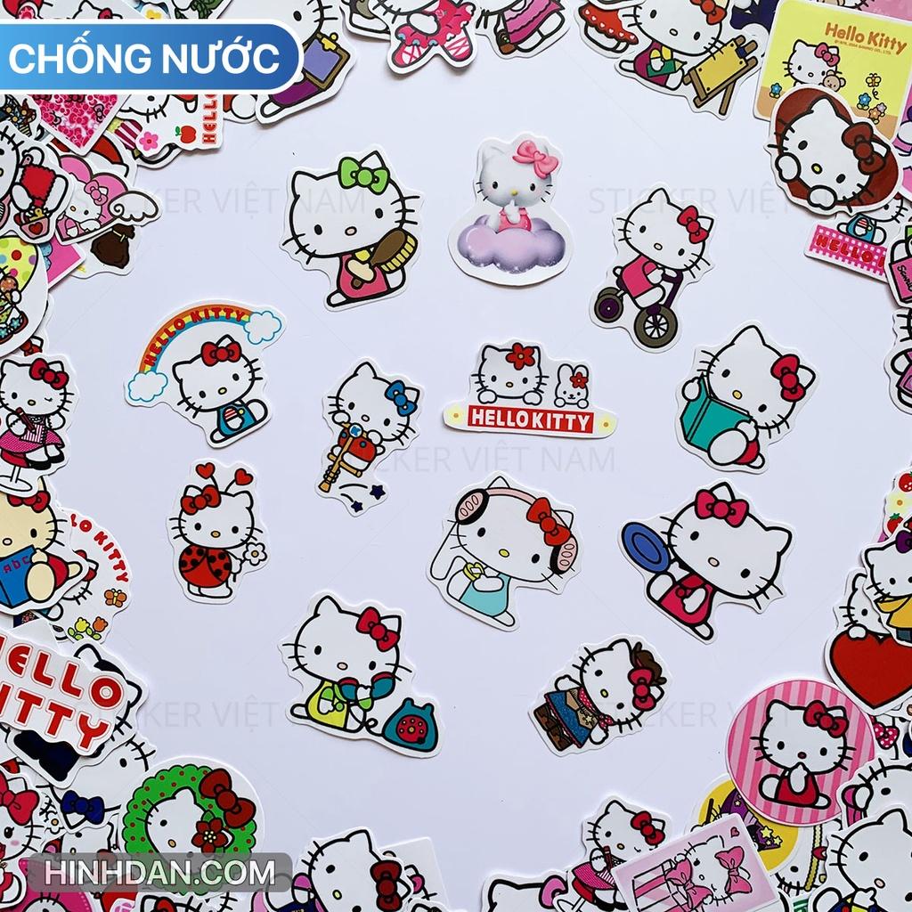 Sticker HELLO KITTY - Dán Trang Trí - Chất Liệu PVC Cán Màng Chất Lượng Cao Chống Nước, Chống Nắng, Không Bong Tróc Phai Màu
