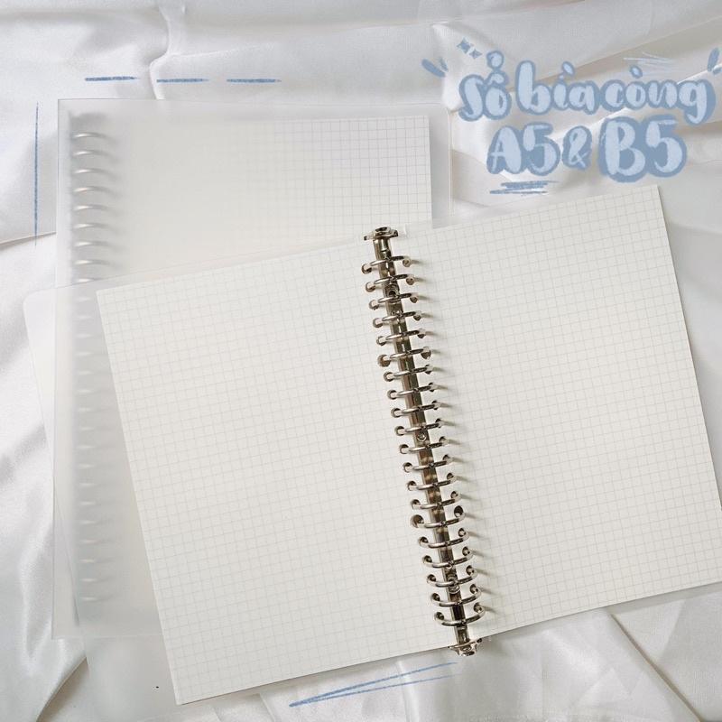 Bìa sổ còng binder nhựa trong suốt khổ A5 B5 - Sổ tay bullet journal - File bìa còng kèm giấy