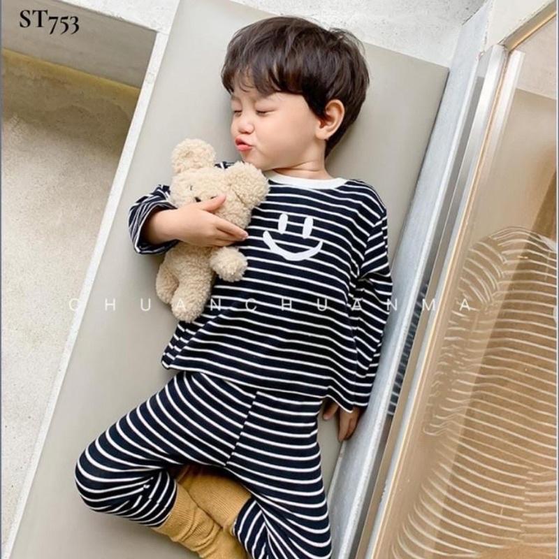 Bộ Cotton Dài Tay Cho Bé Bộ Thu Đông Dài Tay Minky Mom SỌC CƯỜI Cho Bé Trai Bé Gái