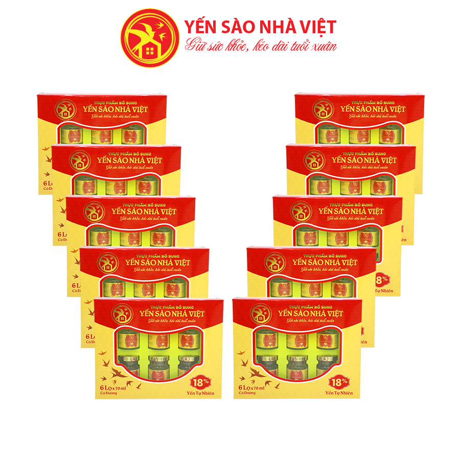 Combo 10 Hộp Yến Nhà Việt 18% Có Đường ( 6 lọ / hộp )