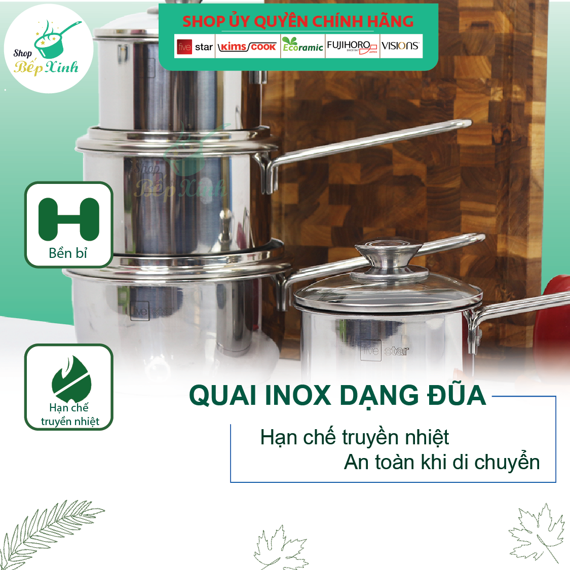 Nồi Nấu Bột Inox 430 Bếp Từ 3 Đáy Nắp Kính Fivestar (16cm)