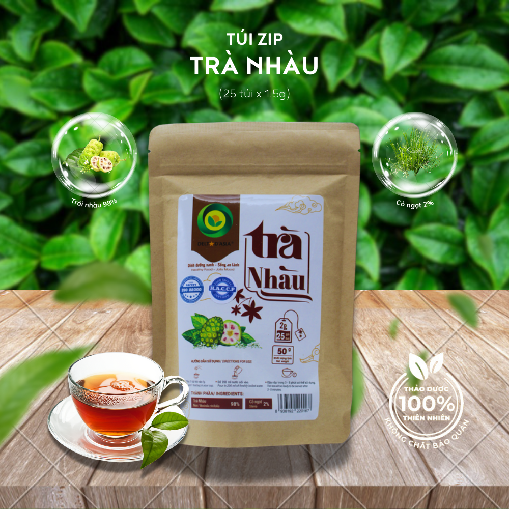 TRÀ NHÀU TÚI ZIP –  Delta D'Asia Chữa huyết áp cao, nhức mỏi, đau lưng (25 - 50 túi x 1,5 g)