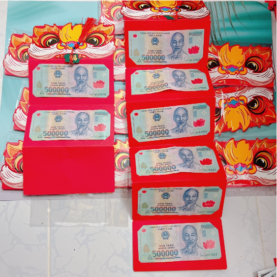Bao Lì Xì Tết Hình Đầu Mèo Sư Tử Gấp Gọn, 2 Ngăn-6 Ngăn Sang Trọng Sáng Tạo GD617-LixiDay-2ngan