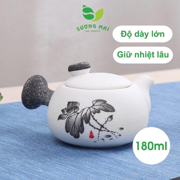 Bộ Ấm Chén Pha Trà Sứ Cao Cấp SƯƠNG MAI Định Châu Hoa Sen, Bảo Hành 30 Ngày, Tinh Xảo, Sang Trọng, SM00000