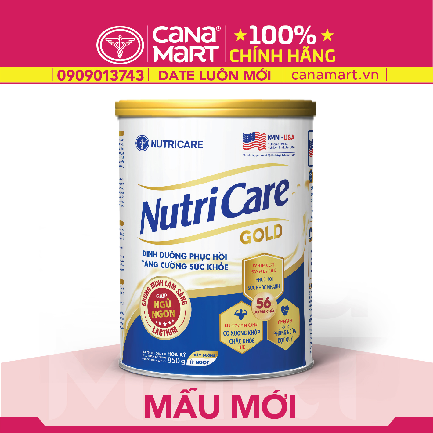Sữa bột Nutricare Gold bổ sung dinh dưỡng cho người lớn tuổi, người suy nhược cơ thể (850g)
