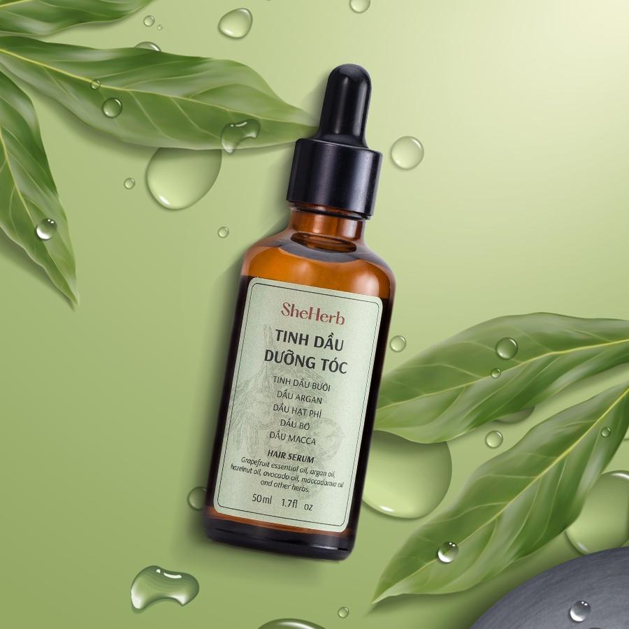 Serum dưỡng tóc mọc tóc vỏ bưởi, dầu mắc ca thuần chay She Herb phục hồi tóc hư tổn nặng 50ml