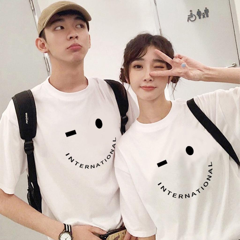Áo Thun Đôi Cotton Tay Lỡ Mặt Cười Vuông Tròn AM14