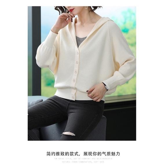 Áo cardigan len đẹp, Khoác len nữ dáng cánh dơi có nón,Len dệt kim mềm mịn, Thời trang thu đông xinh cho nữ