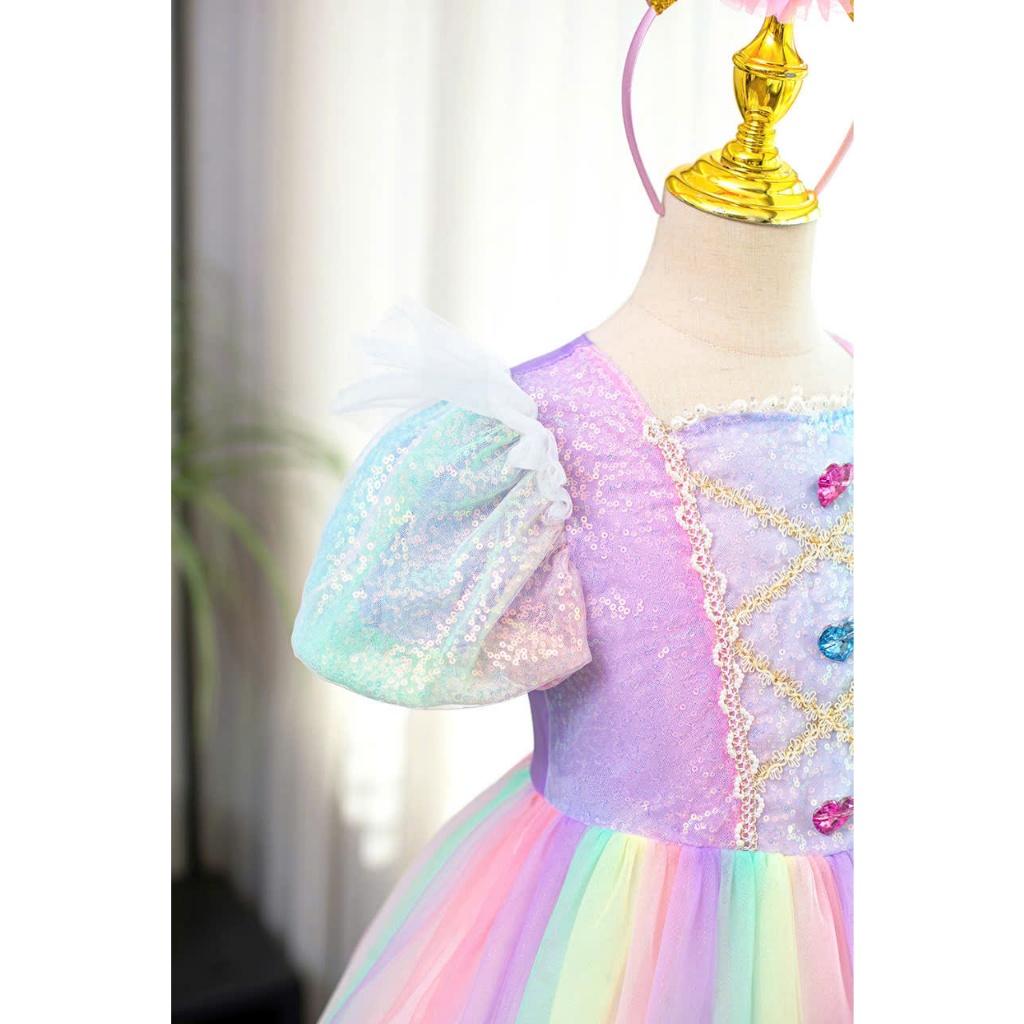 Đầm voan công chúa cho bé gái cosplay Ngựa pony màu sắc cầu vồng size 12-40kg hàng Quảng Châu cao cấp