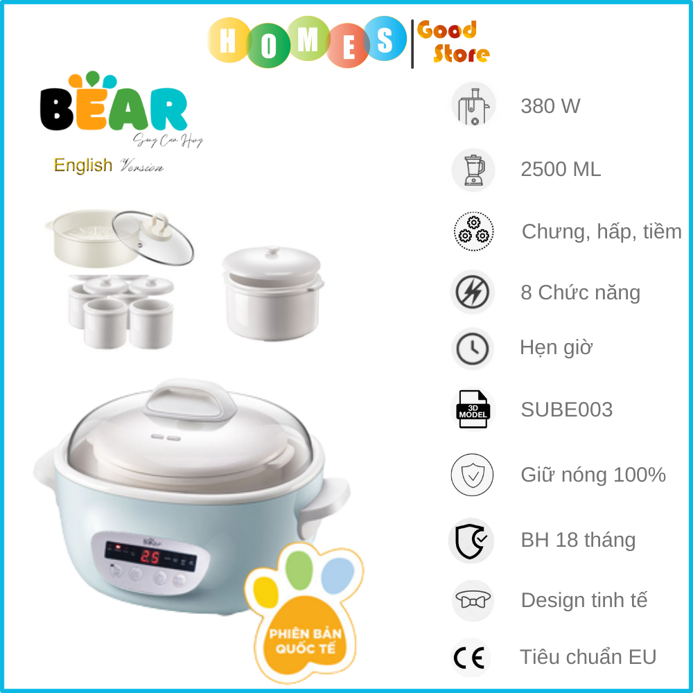 Nồi Cơm Cao Tần, Nồi Cơm Điện Thông Minh Đa Năng BEAR SB-NC30B Nấu Cơm Cực Ngon Dung Tích 3 Lít Công Suất 600 W - Hàng Chính Hãng