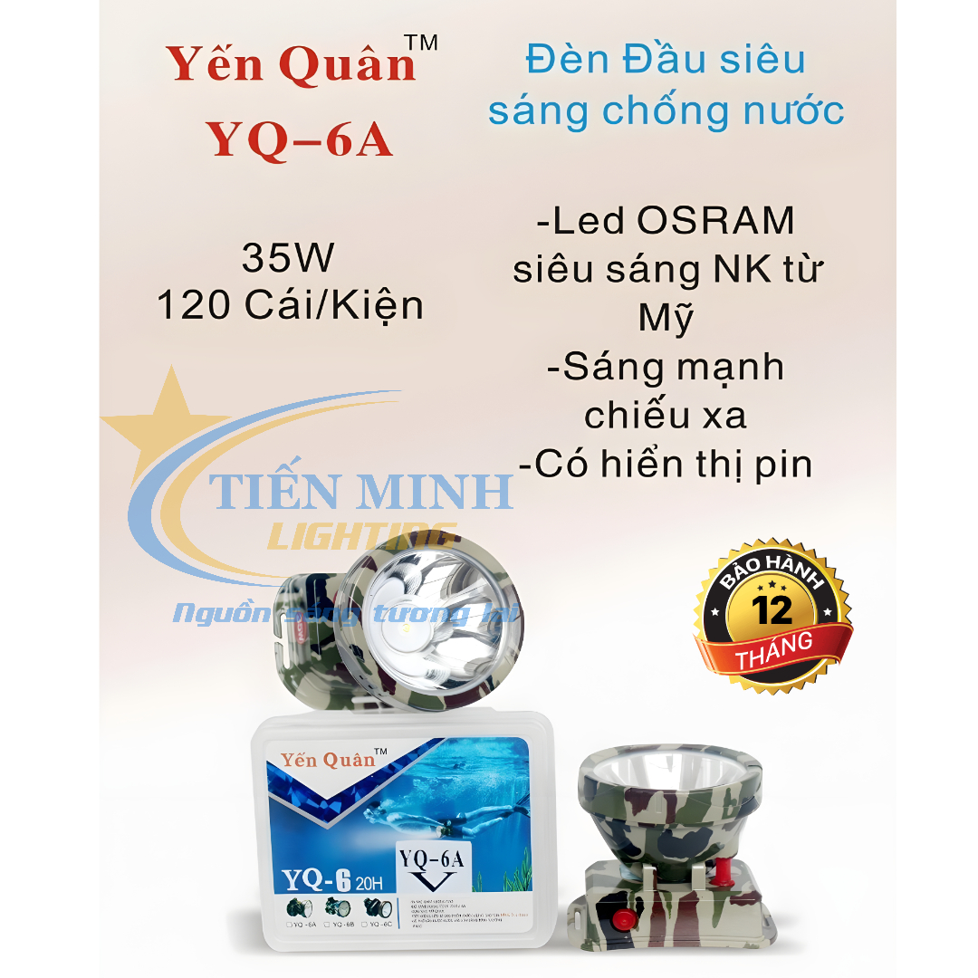 ĐÈN ĐỘI ĐẦU YẾN QUÂN YQ-6A SIÊU SÁNG, CHỐNG NƯỚC - CHÓA 8CM - ÁNH SÁNG TRẮNG/VÀNG