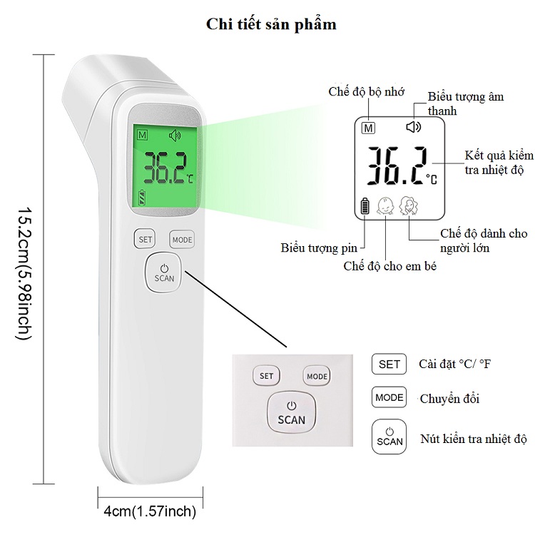 Nhiệt Kế Hồng Ngoại Đo Trán Fpt1001 ( KẾT QUẢ CHỈ SAU 1 GIÂY, PHẠM VI ĐO 35.0°C ~ 42.0°C, SAI SỐ ± 0.2°C )