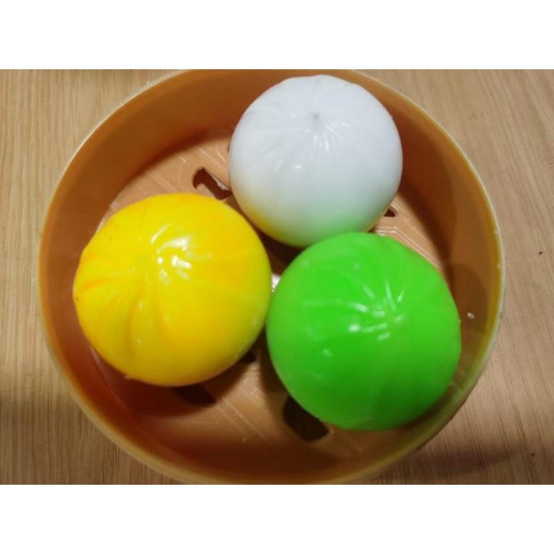 Bánh bao màn thầu squyshi mềm mại hộp 3 chiếc thỏ trắng gấu nâu quả đào squishy