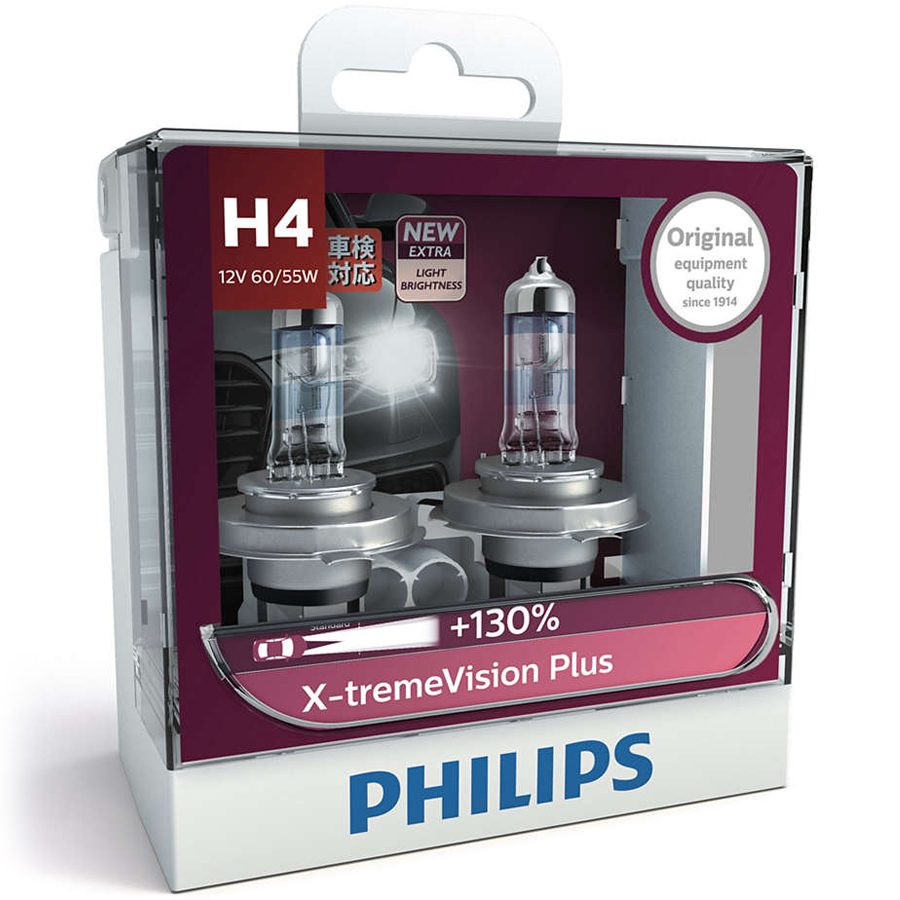Hộp 2 Bóng Đèn Pha Xe Hơi Philips X-tremeVision Plus + 130% H4 12342XVPS2 12V 60/55W 3700K - Hàng Chính Hãng
