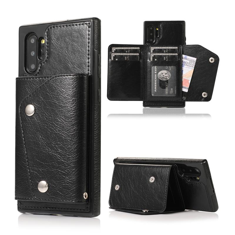 Ốp điện thoại da có ngăn đựng thẻ trang trí nút sang trọng bảo vệ cho Samsung Note10 Pro S20 Ultra S10 Plus