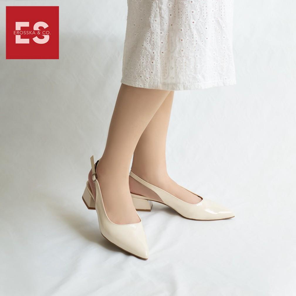 Giày cao gót slingback Erosska mũi nhọn da bóng kiểu dáng basic cao 3cm màu kem - EL012