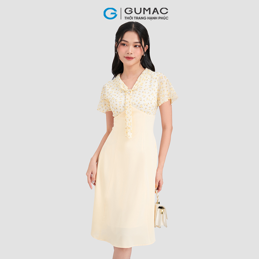 Đầm xòe phối hoa thời trang GUMAC DD03055
