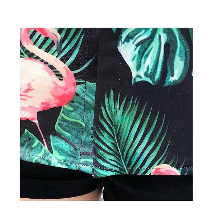 Áo sơ mi ngắn tay in họa tiết chim hồng hạc dễ thương dành cho nữ