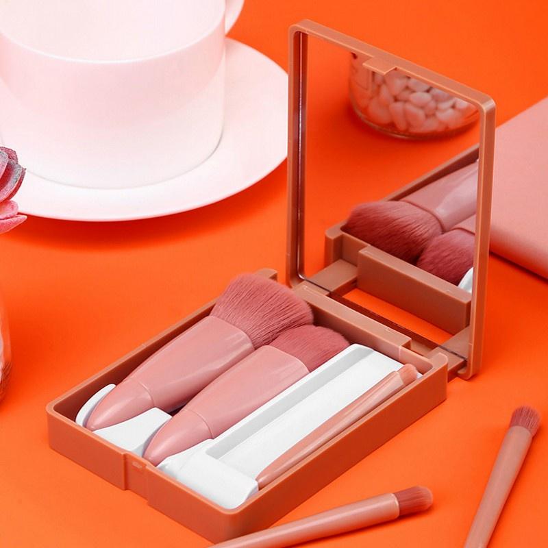 Hộp 5 Cọ Trang Điểm Makeup Có Gương  Soi Cao Cấp Nhỏ Gọn Tiện Lợi