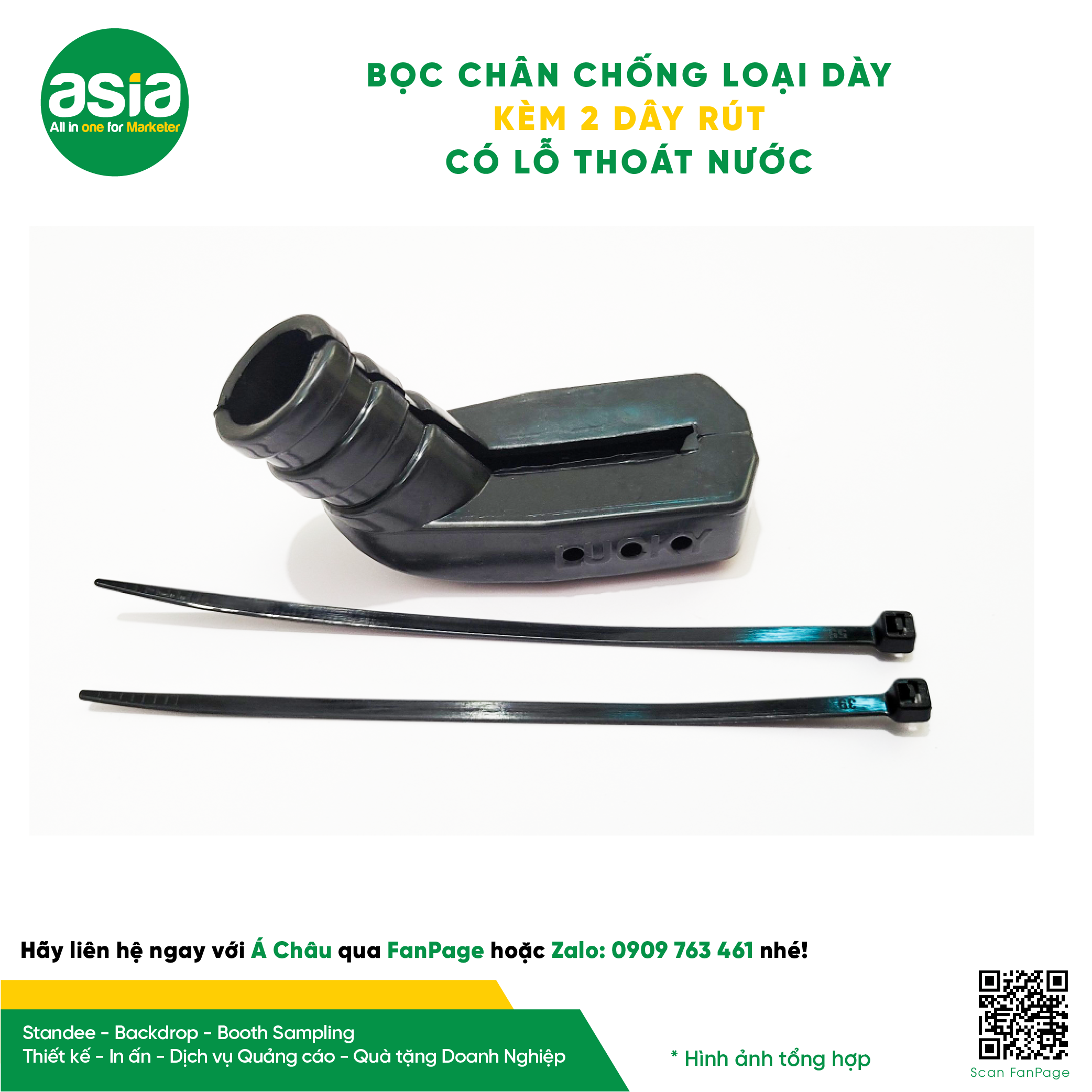 1 Bao bọc chân chống xe máy loại dày có lỗ thoát nước kèm 2 dây rút