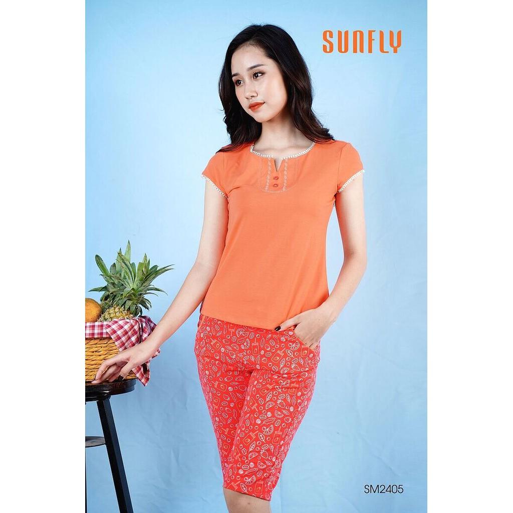 Bộ mặc nhà SUNFLY chính hãng áo cộc tay, quần lửng SM2405