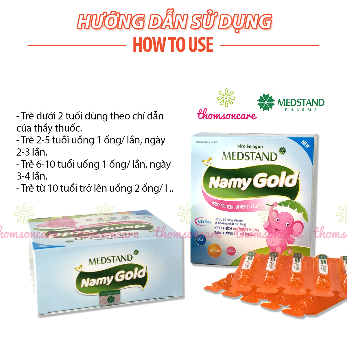 Siro ăn ngon cho bé - Medstand Namy Gold - Hộp 20 ống uống tiện dụng, giúp trẻ tăng sức đề kháng, tăng cường tiêu hóa