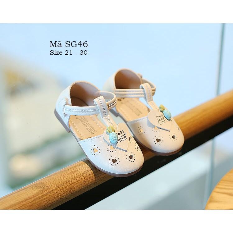 Giày sandal bé gái dáng búp bê công chúa sành điệu kiểu bít mũi thời trang da mềm quai dán tiện dụng SG46