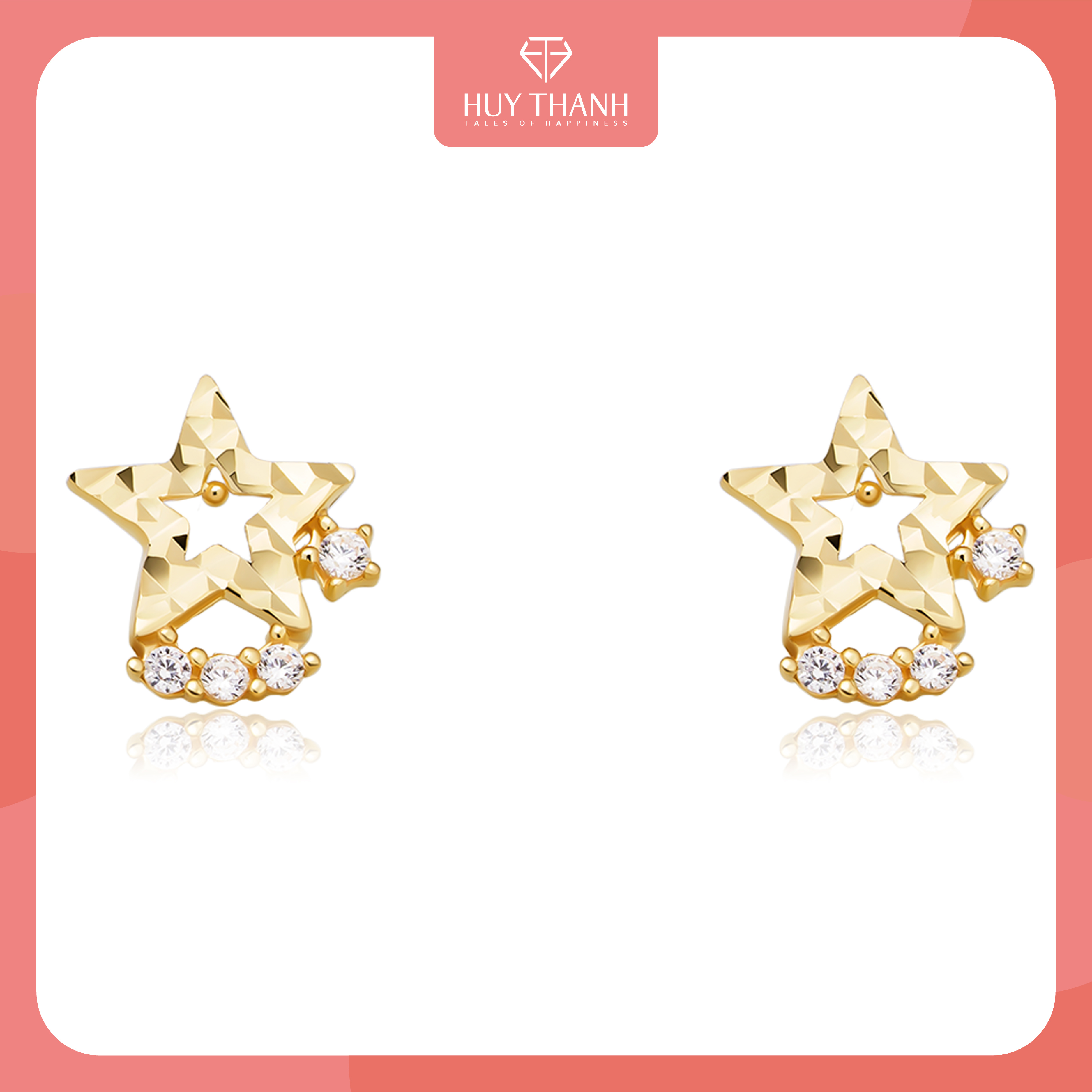 Bông Tai Nữ Hoạ Tiết Hình Ngôi Sao Năm Cánh May Mắn Vàng 14K BTAM127 Huy Thanh Jewelry