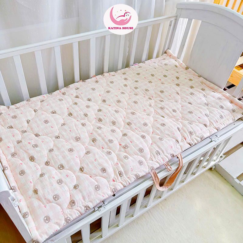Nệm cho bé sơ sinh, mẫu giáo Katina House, chất vải muslin mềm mại, thoáng khí, thấm hút tốt