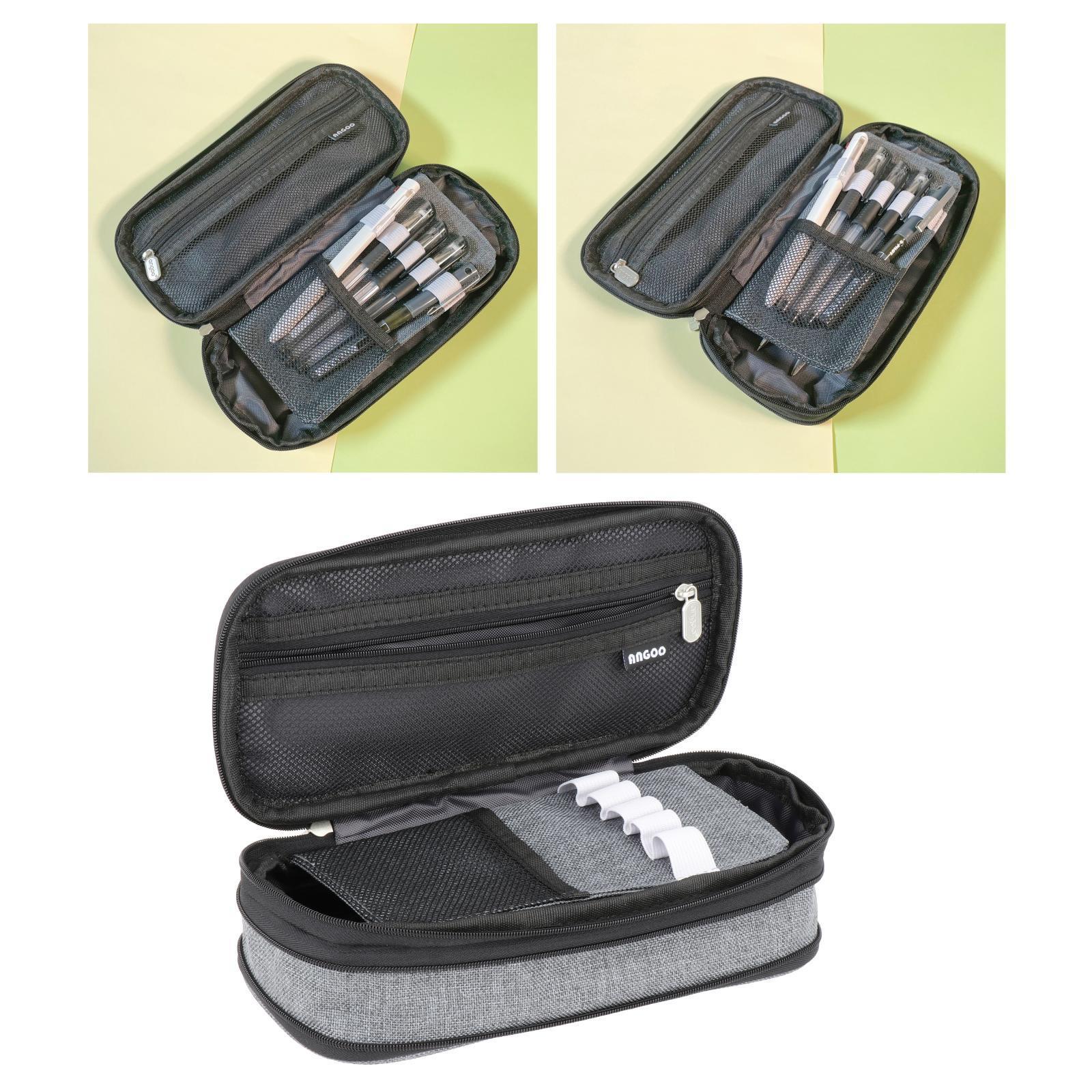 Large Capacity Pencil Case Canvas Holder Bag for Girl Boy Teen ,Grey Compact