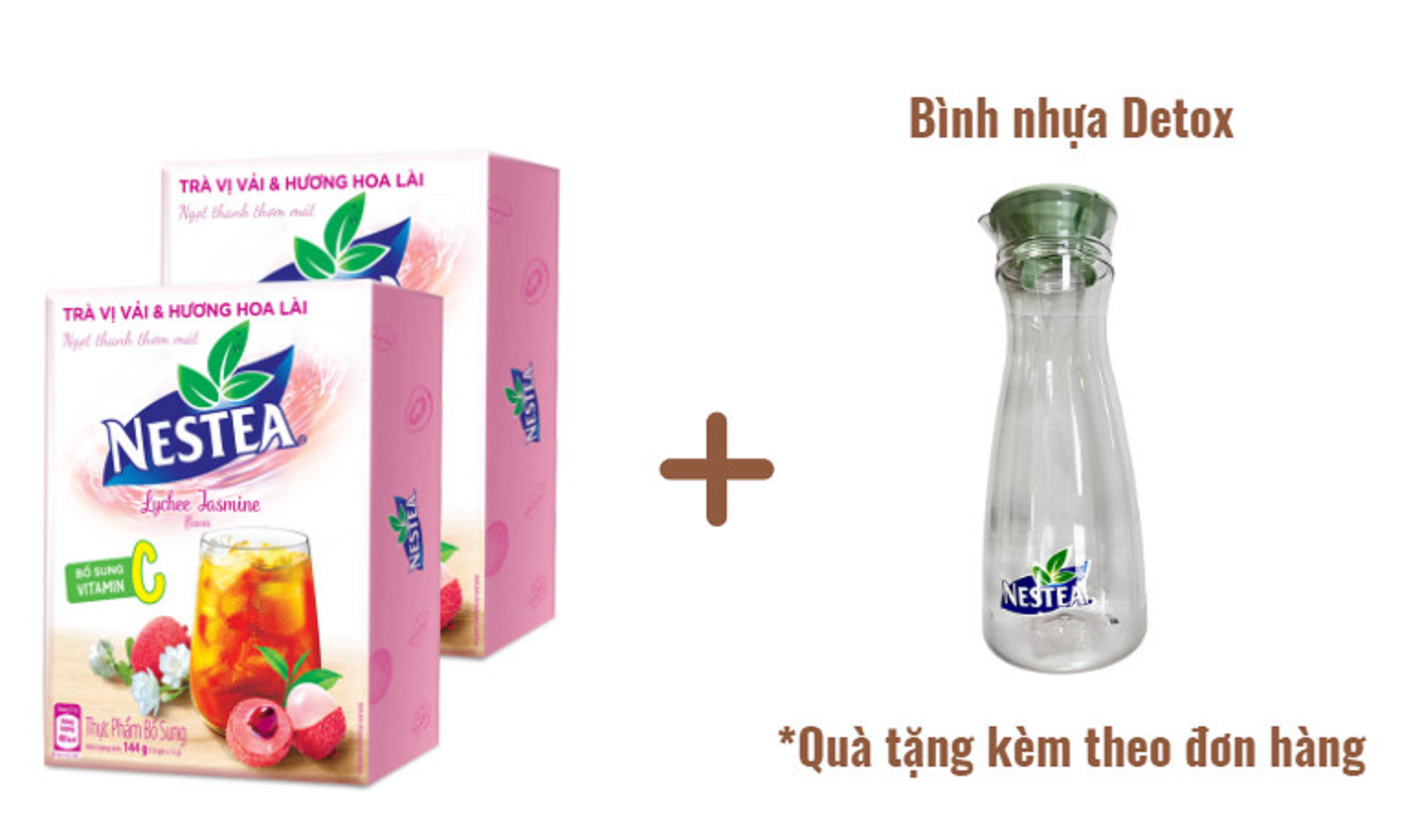 Combo 2 hộp trà Nestea vị vải &amp; hương hoa lài (12 gói x 12g) [Tặng bình nhựa Detox]