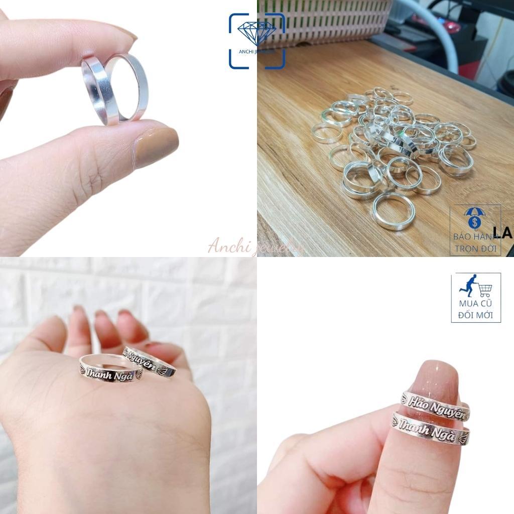 Nhẫn đôi nam nữ khắc tên bạc thật trơn đơn giản - Anchi jewelry, Quà 8 3