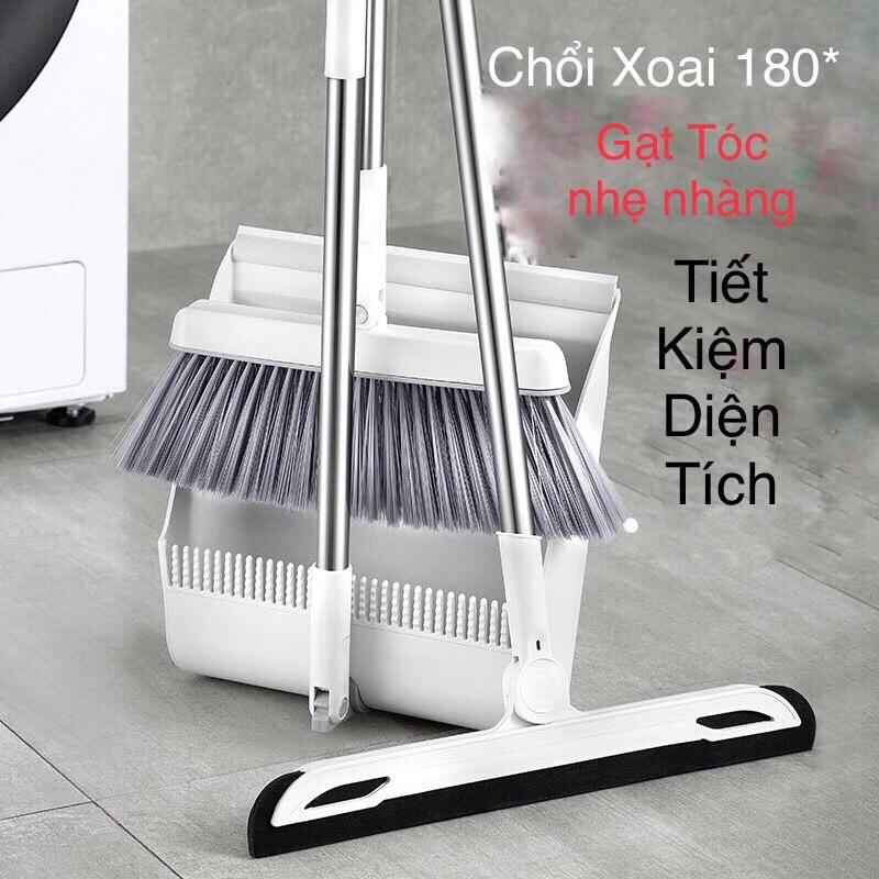Chổi nhựa quét nhà thông minh kèm hót rác cán dài gấp gọn tiện dụng
