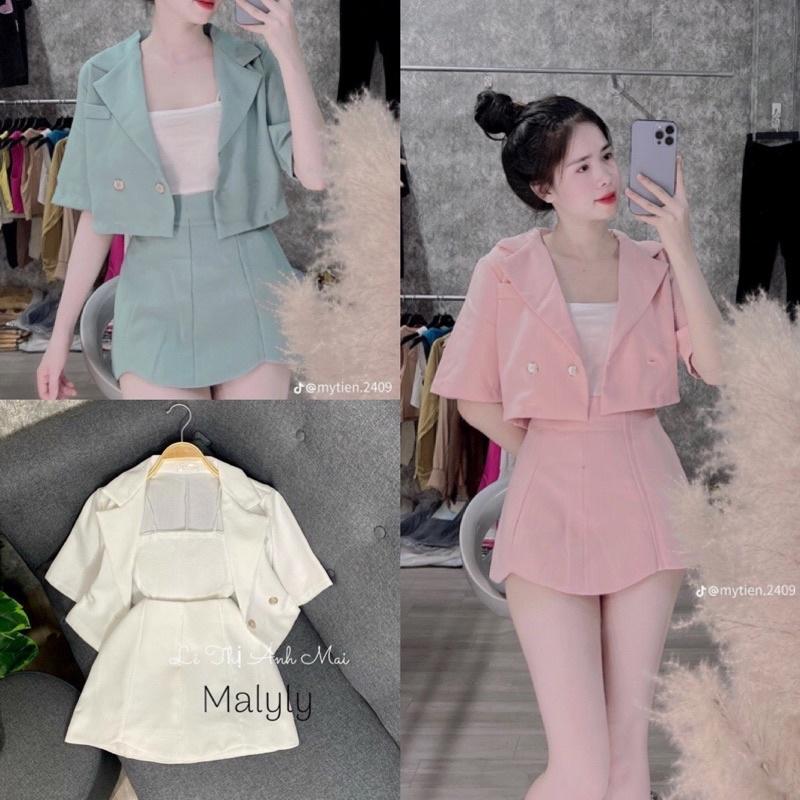 Sét vest 3 món croptop chân váy kèm áo trong kiểu dáng phá cách việt