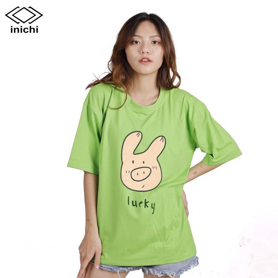 Áo thun Unisex INICHI tay lỡ form rộng phong các in hình chú heo lucky - IC660