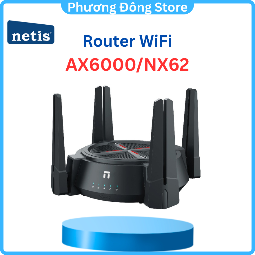 Router wifi 6 Bộ Phát Wifi 6 Băng Tần Kép AX6000 Mbps NETIS Model NX62 bảo hành 24 tháng - Hàng chính hãng